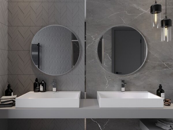 Mexen Loft okrúhle kúpeľňové zrkadlo 70 cm, rám inox - 9850-070-070-000-10