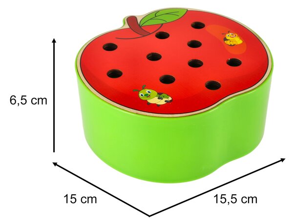 KIK Magnetická dřevěná hra Jablko s housenkami Montessori, 10 ks