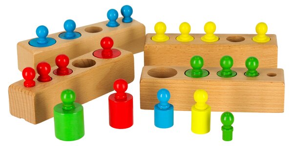 KIK Dřevěná Montessori skládačka – barevná válcová závaží pro děti