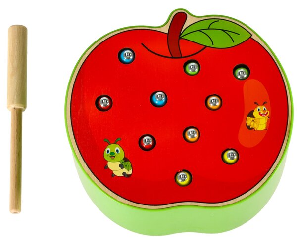 KIK Magnetická dřevěná hra Jablko s housenkami Montessori, 10 ks
