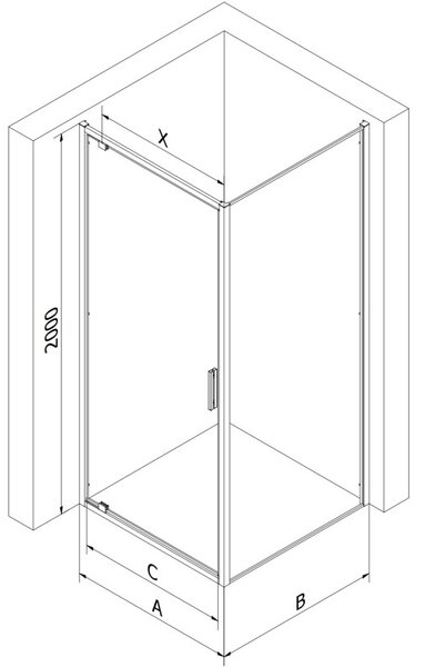 Mexen Exo-BR sprchový kút s otváracími dverami 90 x 90 cm, transparentný, čierny - 8181-090-090-70-00