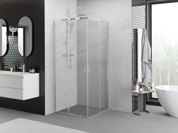 Mexen Exo-S Duo štvorcový sprchovací kút so zasúvacími dverami 90 x 90 cm, transparentný, chróm - 8111-090-090-01-00