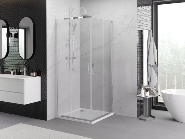 Mexen Exo-S Duo štvorcový sprchovací kút so zasúvacími dverami 90 x 90 cm, transparentný, chróm - 8111-090-090-01-00