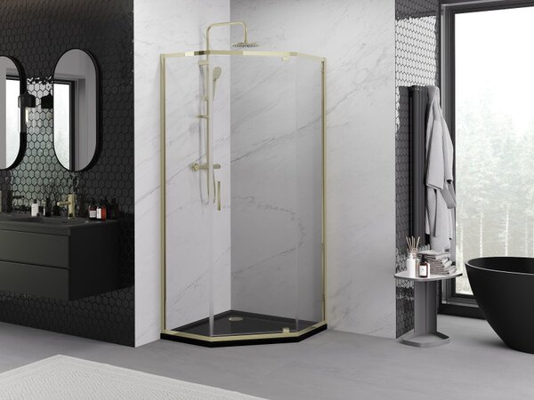 Mexen Exo-R päťhranná sprchová kabína 90 x 90 cm, transparentná, zlatá - 812-090-090-50-00