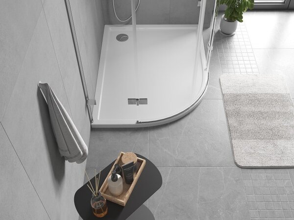 Mexen Flow asymetrický polkruhový sprchový kút slim pravý 90 x 80 cm, biely lesk - 46Q108090R