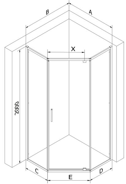 Mexen Exo-R pěťhranná sprchová kabína výklopná 90 x 90 cm, transparentná, čierna - 812-090-090-70-00