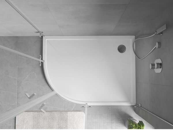 Mexen Flow asymetrický polkruhový sprchový kút slim pravý 90 x 80 cm, biely lesk - 46Q108090R