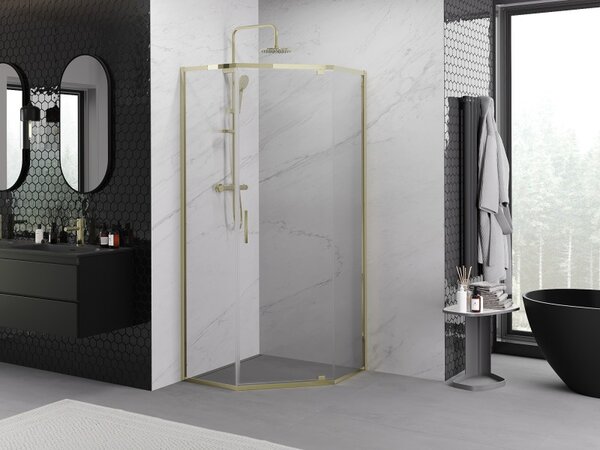 Mexen Exo-R päťhranná sprchová kabína 90 x 90 cm, transparentná, zlatá - 812-090-090-50-00