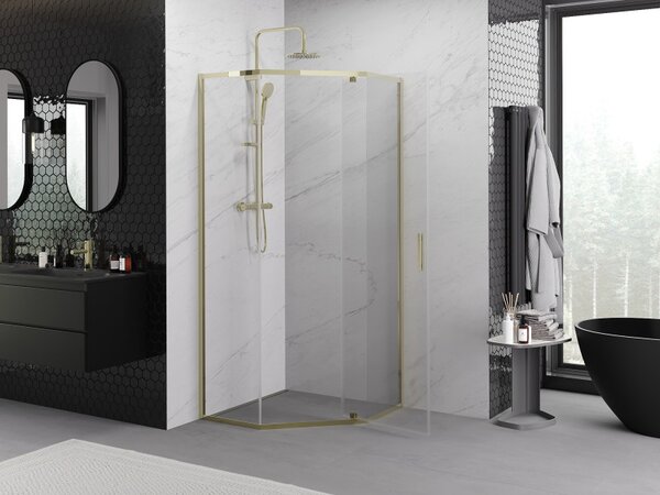Mexen Exo-R päťhranná sprchová kabína 90 x 90 cm, transparentná, zlatá - 812-090-090-50-00