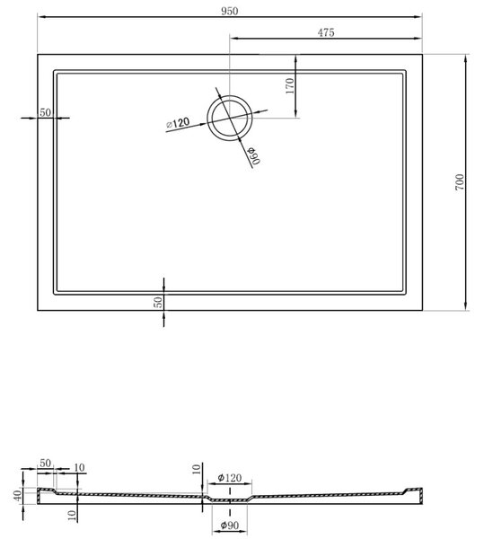 Mexen Flow obdĺžniková sprchová vanička slim 95 x 70 cm, biely lesk - 46R107095