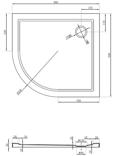 Mexen Flow asymetrický polkruhový sprchový kút slim pravý 90 x 80 cm, biely lesk - 46Q108090R