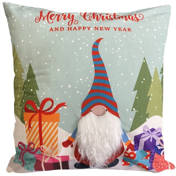 Vianočná obliečka na vankúš s potlačou škriatka a darčekov Šírka: 40 cm | Dĺžka: 40 cm