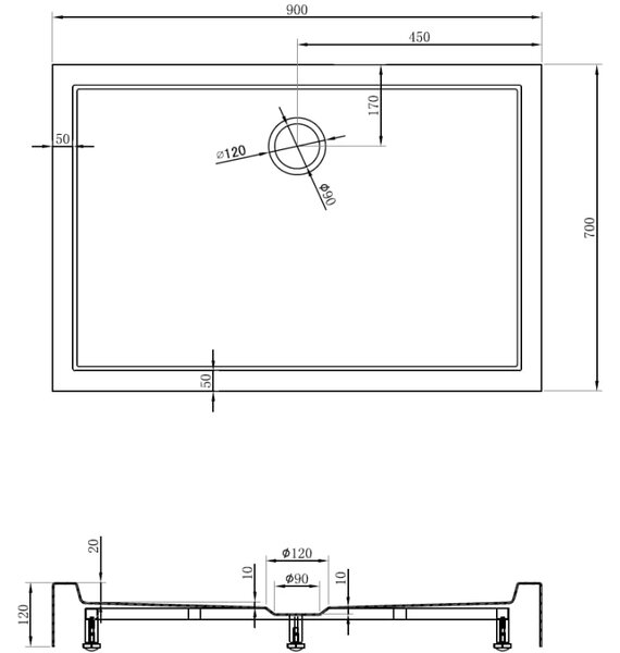 Mexen Flow+ obdĺžniková sprchová vanička 90 x 70 cm, biely lesk - 46R107090H