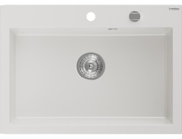 Mexen Elix granitový kuchynský drez 1-komorový 700 x 500 mm, biely, sifón chróm - 6526701005-20