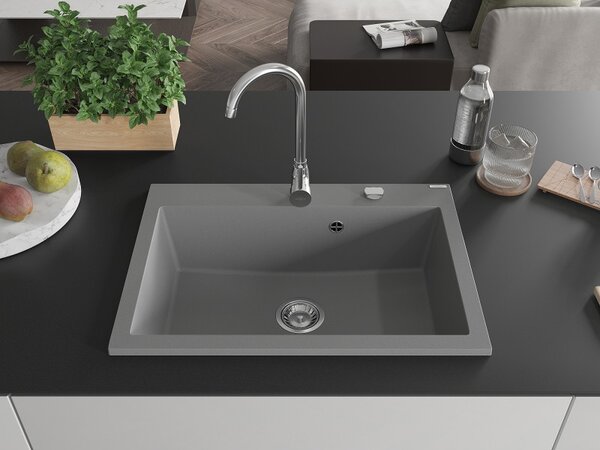 Mexen Elix jednokomorový granitový drez 700 x 500 mm, sivý, chróm sifón - 6526701005-71
