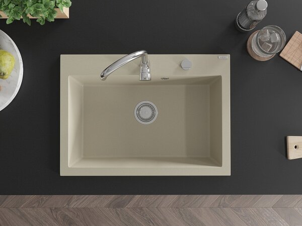 Mexen Elix granitový drez 1-komorový 700 x 500 mm, béžový, sifón chróm - 6526701005-69