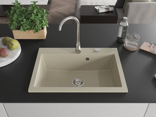 Mexen Elix granitový drez 1-komorový 700 x 500 mm, béžový, sifón chróm - 6526701005-69