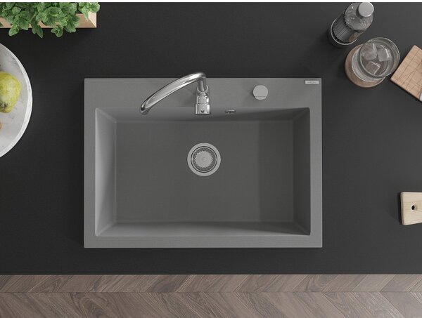 Mexen Elix jednokomorový granitový drez 700 x 500 mm, sivý, chróm sifón - 6526701005-71