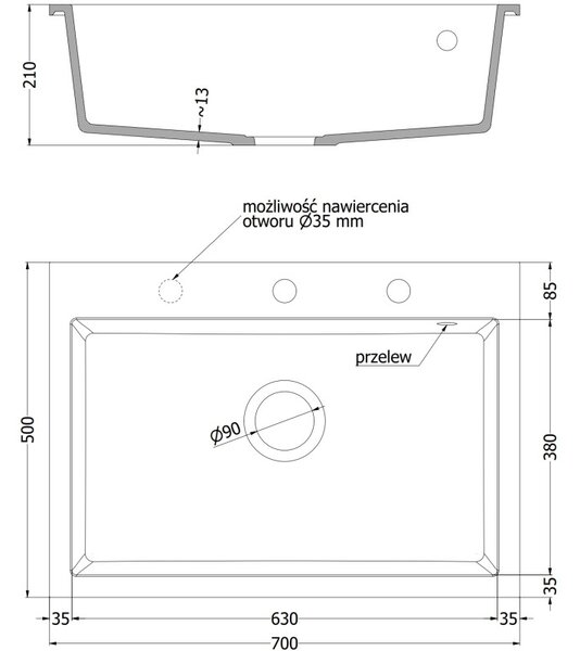 Mexen Elix granitový drez 1-komorový 700 x 500 mm, béžový, sifón chróm - 6526701005-69