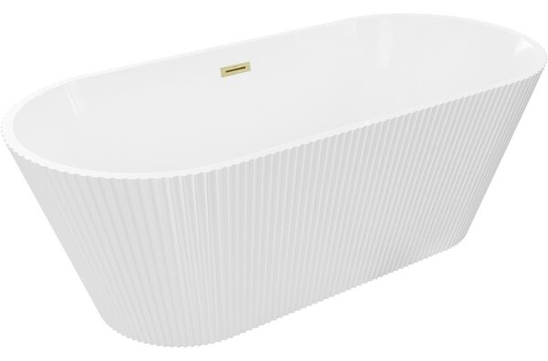 Mexen Yara voľne stojaca ryhovaná vaňa 170 x 75 cm, biela, prepad zlatý kartáčovaný - 52861707500-55
