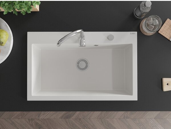 Mexen Elix žulový drez 1-komorový 800 x 500 mm, biely, sifón chróm - 6527801005-20
