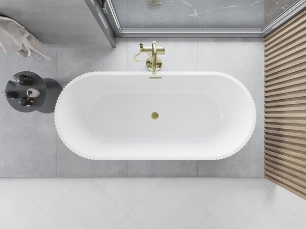 Mexen Yara voľne stojaca ryhovaná vaňa 170 x 75 cm, biela, prepad zlatý kartáčovaný - 52861707500-55