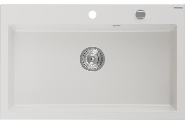 Mexen Elix žulový drez 1-komorový 800 x 500 mm, biely, sifón chróm - 6527801005-20