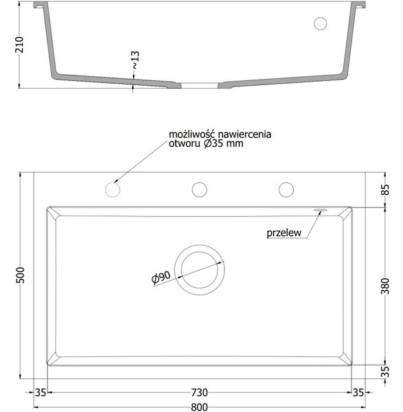 Mexen Elix granitový drez s 1 komorou 800 x 500 mm, čierny s bodkami, chrómový sifón - 6527801005-76