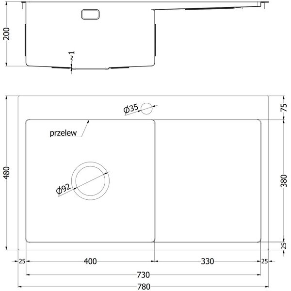 Mexen Exar oceľový drez 1-komorový s odkvapkávačom, pravý 780 x 480 mm, meď HC - 6434781010P-65HC