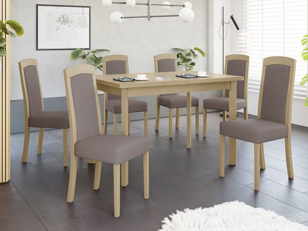 Rozkladací jedálenský stôl so 6 stoličkami - AL26, Morenie: sonoma - L, Poťahové látky: Hygge D20 Mirjan24 5903211292866