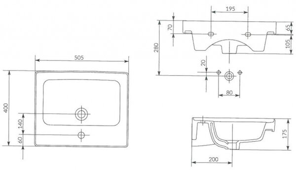 Cersanit Crea BOX skrinkové umývadlo 50cm, biela, K114-005