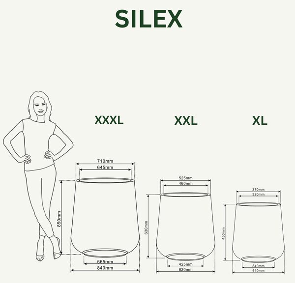 Betónový kvetináč Silex – Matne čierny XXL 84 cm x 85 cm)