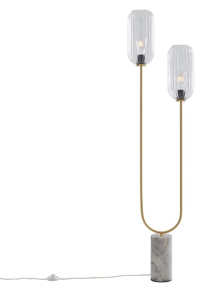 Stojacia lampa Art Deco mosadzná s čírym sklom 2-svetlo - Rid