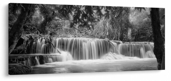 Obraz - Čiernobiely vodopád (120x50 cm)