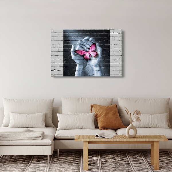 Obraz - Ružový motýľ v stene (90x60 cm)