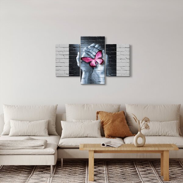 Obraz - Ružový motýľ v stene (90x60 cm)