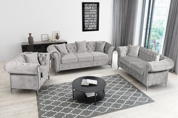 KONDELA Luxusný rozkladací 3-sed, sivá Velvet látka, ROMANO