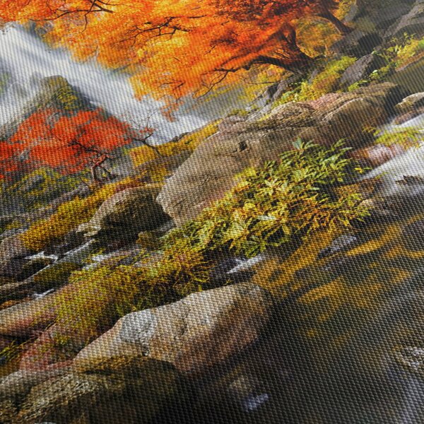 Obraz - Vodopády v jesennej krajine, oranžový (120x50 cm)