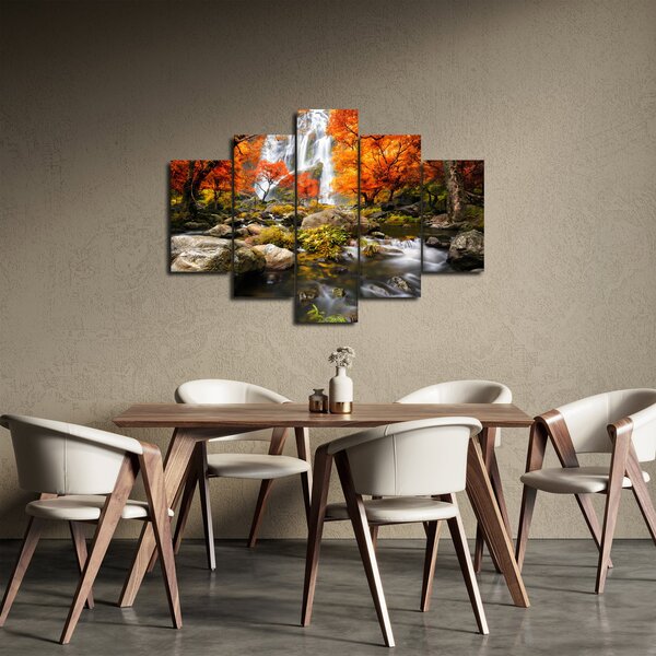 Obraz - Vodopády v jesennej krajine, oranžový (150x105 cm)