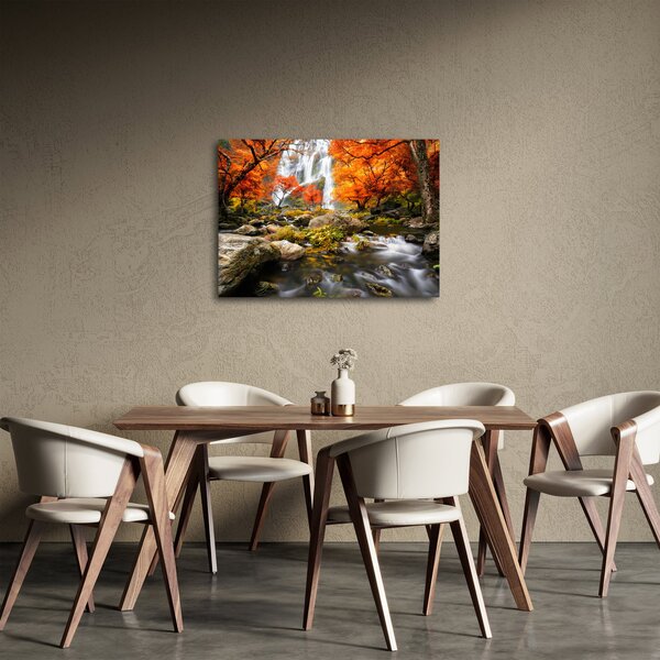 Obraz - Vodopády v jesennej krajine, oranžový (70x50 cm)