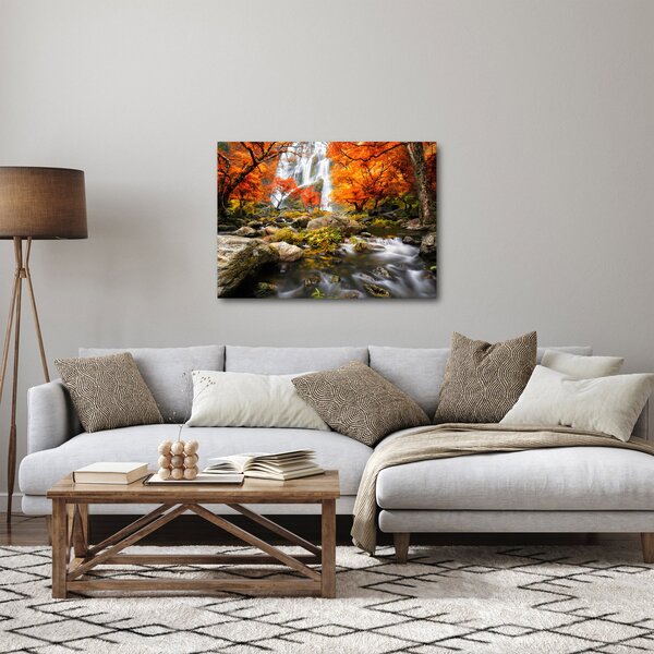 Obraz - Vodopády v jesennej krajine, oranžový (70x50 cm)