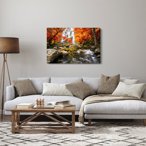 Obraz - Vodopády v jesennej krajine, oranžový (90x60 cm)