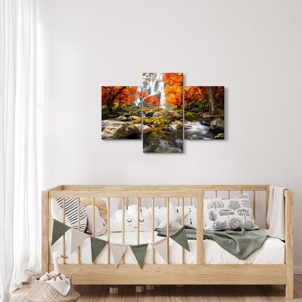 Obraz - Vodopády v jesennej krajine, oranžový (90x60 cm)