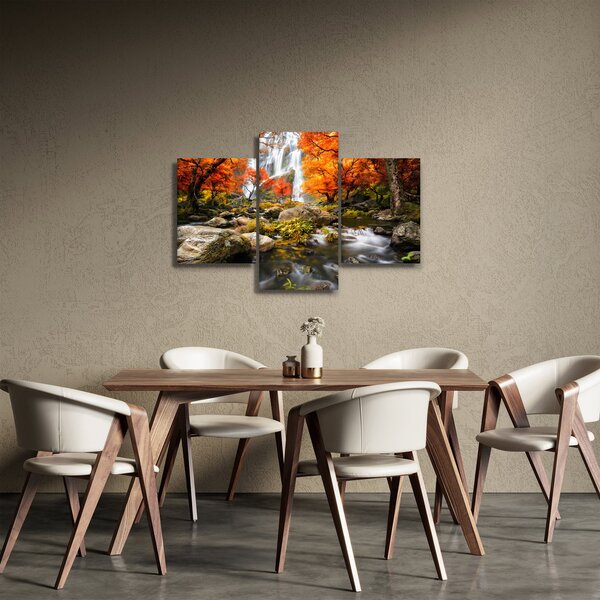 Obraz - Vodopády v jesennej krajine, oranžový (90x60 cm)