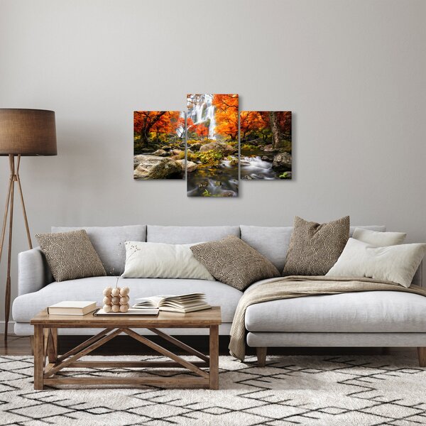 Obraz - Vodopády v jesennej krajine, oranžový (90x60 cm)