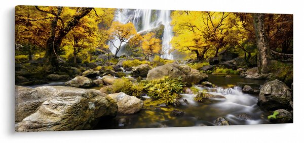 Obraz - Vodopády v jesennej krajine, žlté (120x50 cm)