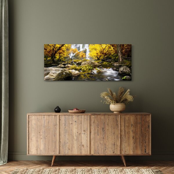 Obraz - Vodopády v jesennej krajine, žlté (120x50 cm)