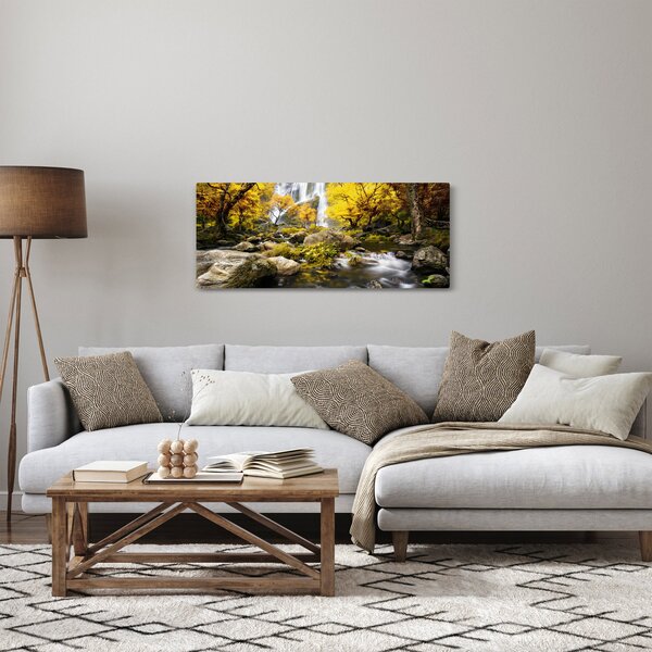 Obraz - Vodopády v jesennej krajine, žlté (120x50 cm)