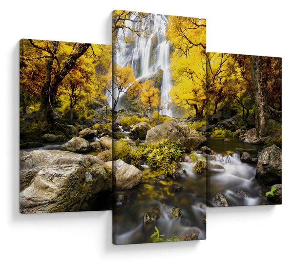 Obraz - Vodopády v jesennej krajine, žlté (90x60 cm)