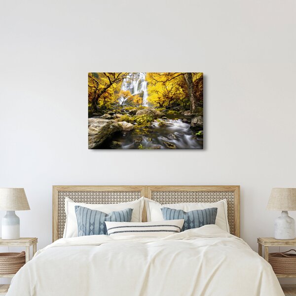 Obraz - Vodopády v jesennej krajine, žlté (90x60 cm)